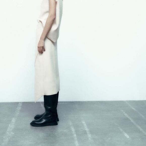 Zara Asymmetric Midi Skirt Ecru New Medium - Picture 5 of 8